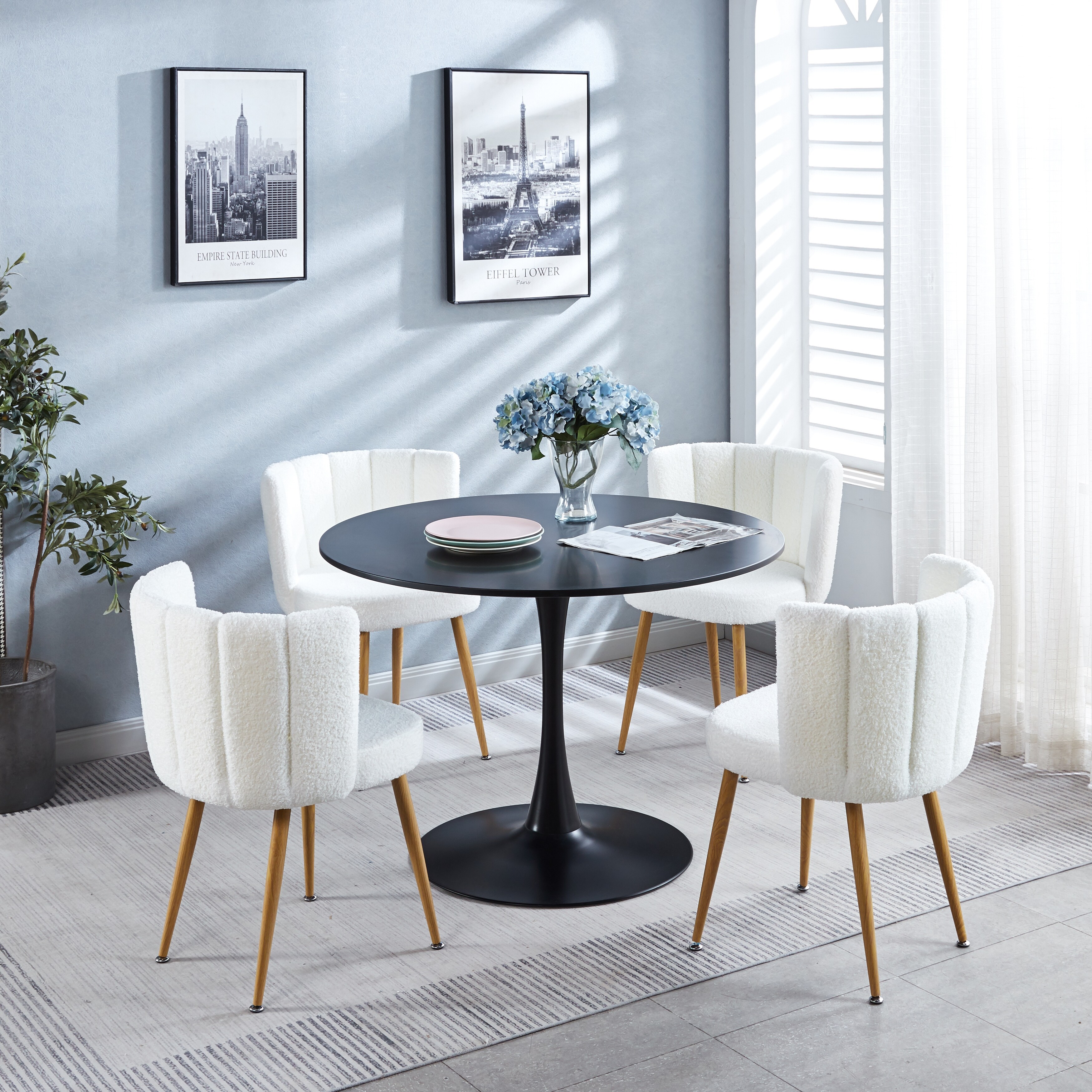 5 Piece Dining Table Chair Set with Round Coffee Table